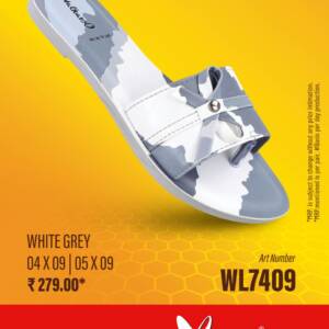 WALKAROO- LADIES SLIPPER-WHITE GREY- <br>WL7409