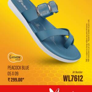 WALKAROO- LADIES SLIPPER- PEACOCK BLUE- br>WL7612